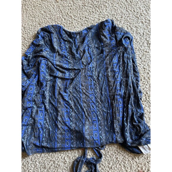 Lucky Brand Women’s Cardigan Aztec Blue Print Design W/ Tie Size MED MEDIUM - Picture 4 of 4